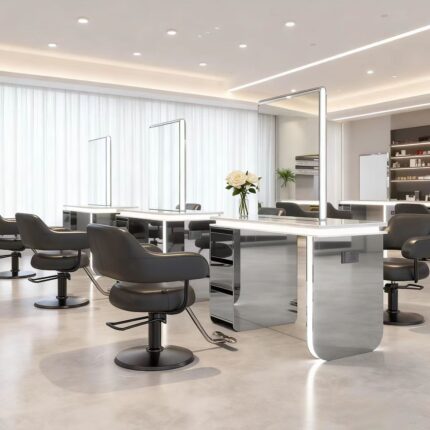 Perm dye mirror station with drawer, customizable size color, OEM service for salon furniture