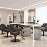 Perm dye mirror station with drawer, brushed stainless steel edging, full stainless steel edge sealing