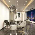 China factory direct barber shop mirror with marble base, stylish salon mirror station for influencer photo shoots