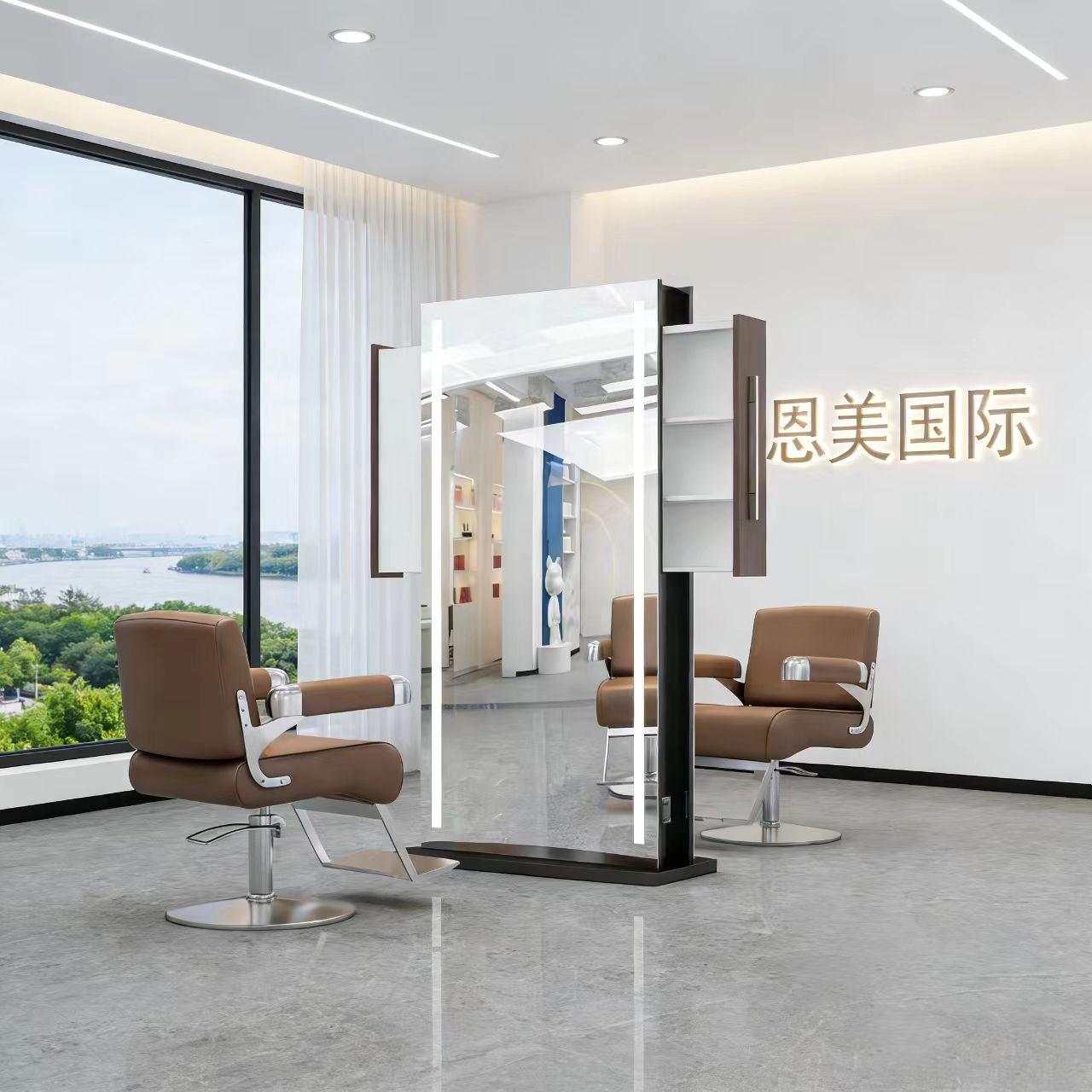 double-sided-salon-mirror-retractable-drawer-closeup