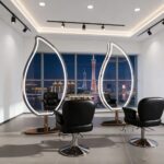 China-made stainless steel unique design salon mirror, leaf-shaped LED hairdressing mirror for hair salons