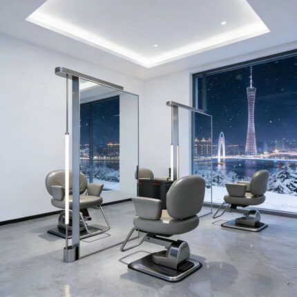 Trendy viral salon mirror for social media photos in a luxury salon setting, perfect for elegant lady influencers to take check-in selfies.